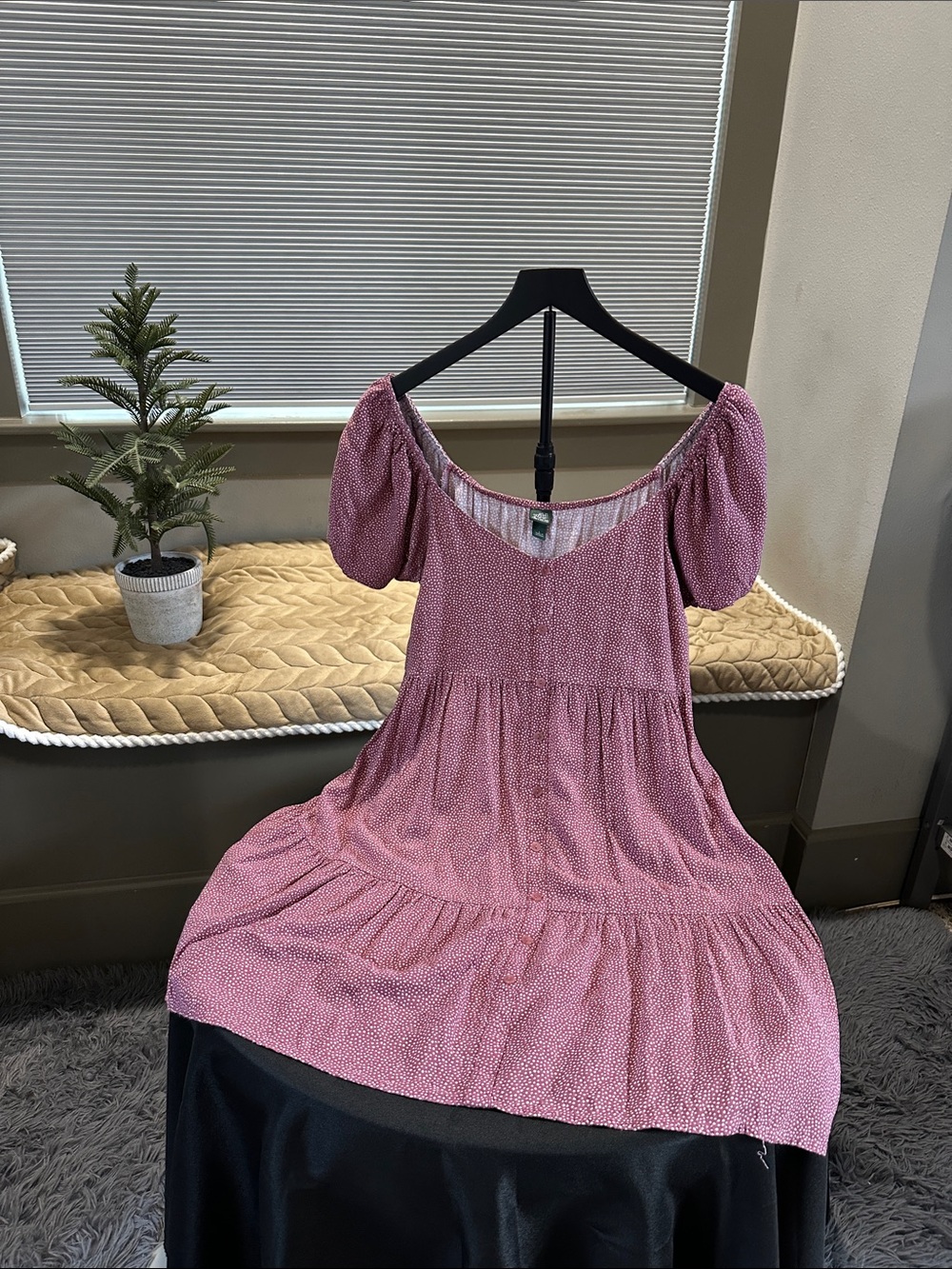 wild fable Dusty Pink Puff-Sleeve Tiered Midi Dress